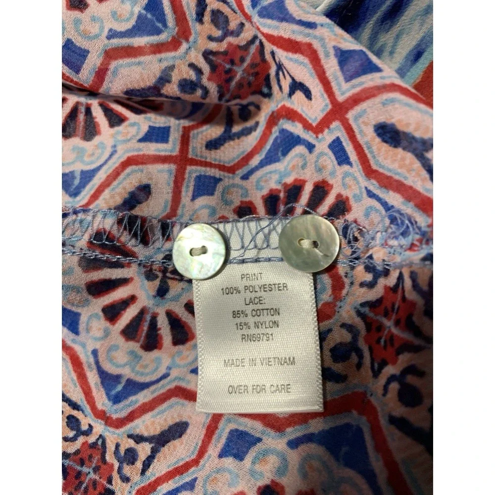 Valerie Stevens sheer peasant blouse BoHo red white and blue Large - Picture 12 of 12